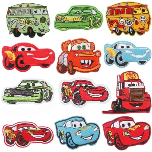 17 Cars Aufnäher zum Aufbügeln Kinder,Patches zum Aufbügeln,DIY Flicken zum Stickers, Jeansflicken Draufbügeln, Taschen T-Shirt Bügelflicken, Bügelbilder für Textilien Nähen Applikation Zubehör Deko von YUBEIER