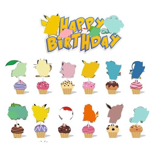 30 Stück Anime Pok-mo Cake Topper Geburtstag, Karikatur Cartoons Kuchen Topper, Kawaii Cute Figur Cupcake Topper Geburtstag Deko, Happy Birthday Tortendeko für Geburtstag Party Dekoration Kuchen von YUBEIER