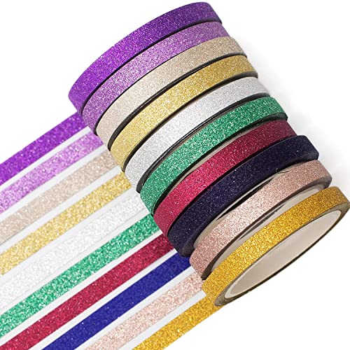 YUBX 10 Rollen Glitzernde Washi Tape Set Funkelnd Dekoratives Klebeband Bunt Masking Tape für DIY Handwerk Bullet Journals Planer Scrapbooking Verpackung 5MM von YUBX