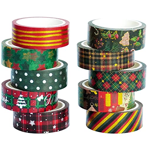 YUBX 10 Rollen Weihnachten Washi Tape Set GoldFolie Masking Tape dekorativ Klebeband für Kunst, DIY Handwerk, Bullet Journal liefert, Planer, Scrapbook, Geschenk Verpackung (X'Mas Retro) von YUBX