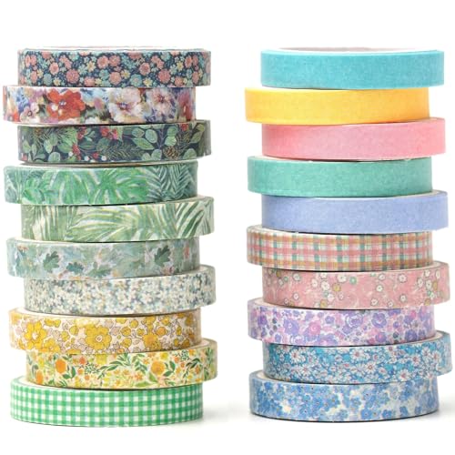 YUBX 20 Rollen Dünn Washi Tape Set Masking Tape Antike Muster Dekoratives Klebeband Bunt für DIY Handwerk, Bullet Journals, Planer, Scrapbooking, Verpackung von YUBX