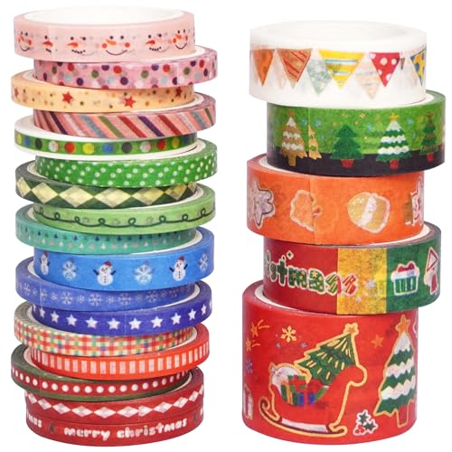 YUBX 22 Rollen Washi Tape Karikatur Weihnachten Washi Masking Tape Goldfolie Klebeband Dekoratives Klebeband Papier Tape für Bullet Journal Scrapbooking Handwerk DIY Supplies von YUBX