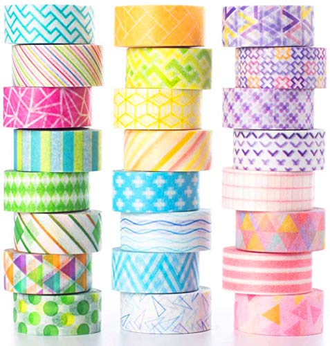 YUBX 24 Rollen Dünne Washi Tape Set Masking Tape Klebeband Bunt für DIY Handwerk, Bullet Journals, Planer, Scrapbooking, Verpackung 10mm Breit (Mini) von YUBX