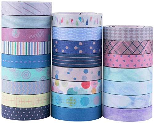 YUBX Dünne Washi Tape Set Masking Tape 24 Rollen Klebeband Bunt für DIY Handwerk, Bullet Journals, Planer, Scrapbooking, Verpackung 10mm breit (Basic Pattern) von YUBX