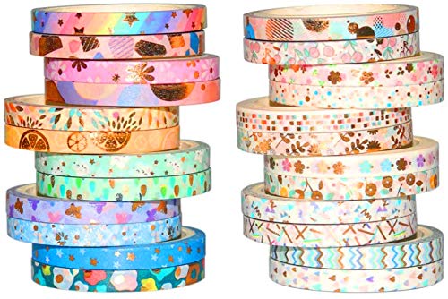 YUBX Washi Tape Set 24 Rollen Masking Tape 5mm breit Klebeband Bunt dekorativ bedruckt Blattgold für Scrapbooking Handwerk Bullet Journal Planer Geschenke Dekoration (Candy 24) von YUBX