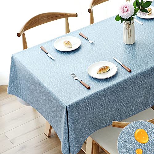 Abwischbare Tischdecke aus Linoleum-PVC für Esszimmer, Küche und Picknick, abwischbare Tischdecke, luxuriös, wasserdicht und abwischbar, hellblau, 140 x 200 cm von YUCFS