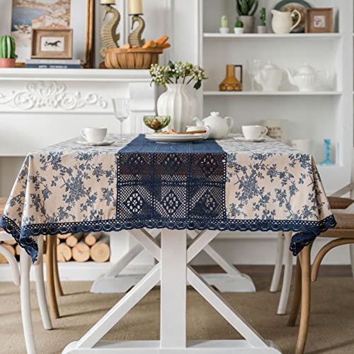 Große längliche Tischdecken blau 140x300cm Tischdecke, rechteckige Tischdecke aus Kunstleinen, abwaschbare Tischdecke, große rechteckige Tischdecke von YUCFS