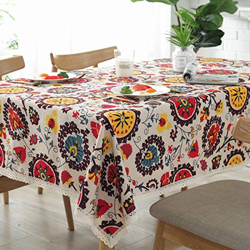 Tischdecke 120x120cm Farbige Baumwolle Tischdecke Baumwoll-Canvas-Stoff merzerisiert und waschbar, geeignet für Zuhause und Restaurant von YUCFS