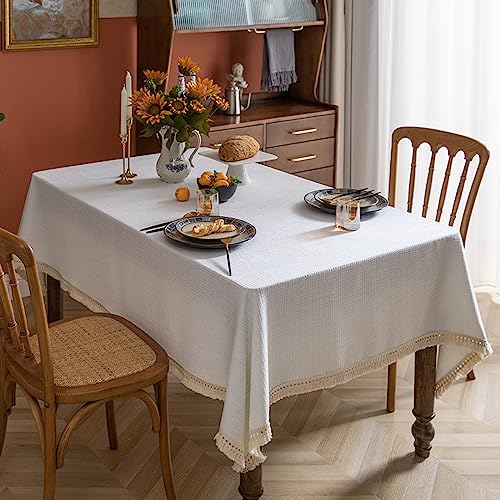 Tischdecke Beige 150x220cm Tischtuch Leinen Kunstleinen Tischdecke, abwaschbare Küchentischplatte und Buffet Tischdecke, abwaschbarer Tischschutz von YUCFS