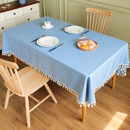 Tischdecke Hellblau 140x220cm Wasserabweisende Tischdecke Tischtuch, Rechteckige Tischdecke Aus Kunstleinen, Abwaschbare Tischdecke Für Küchen-Esstisch Und Stuhl-Buffet-Dekoration von YUCFS