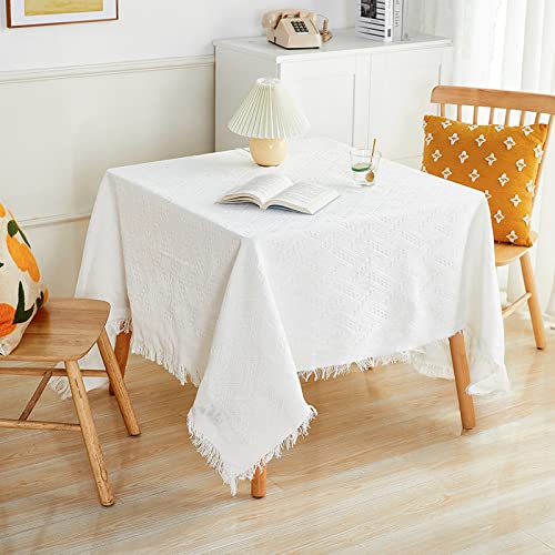 Tischdecke Rechteckig Raute weiß 90x180cm Kunstleinen Tischdecke, Abwaschbare Küchentischdecke und Buffet Tischdecke, Abwaschbarer Tischschutz von YUCFS