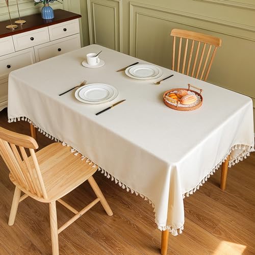Tischdecke Weiß 100x160cm Wasserabweisende Tischdecke Tischtuch, Rechteckige Tischdecke Aus Kunstleinen, Abwaschbare Tischdecke Für Küchen-Esstisch Und Stuhl-Buffet-Dekoration von YUCFS