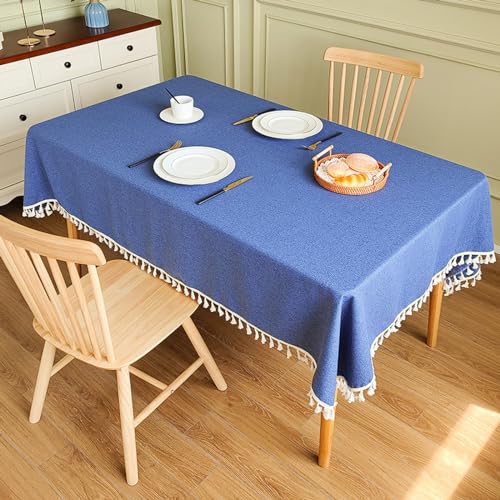 Tischdecke blau 140x220cm Wasserabweisende Tischdecke Tischtuch, Rechteckige Tischdecke aus Kunstleinen, Abwaschbare Tischdecke für Küchen-Esstisch und Stuhlbuffet-Dekoration von YUCFS