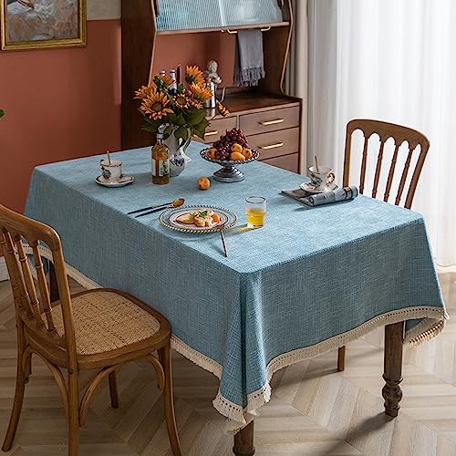 Tischdecke blau 150x260cm Tischtuch Leinen Kunstleinen Tischdecke, abwaschbare Küchentischdecke und Buffet Tischauflage, abwaschbarer Tischschutz von YUCFS