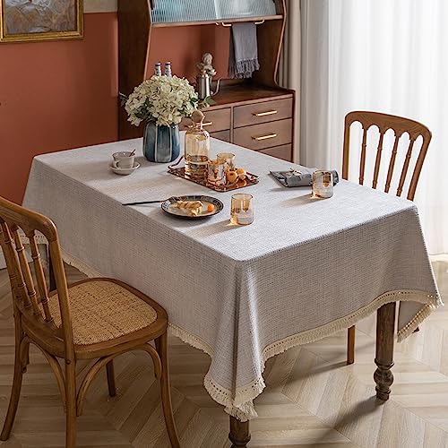 Tischdecke grau 100x160cm Tischdecke Leinen Baumwolle und Leinen Tischdecke Quaste Dekoration Tisch mit staubdicht waschbar Küche Tischdecke von YUCFS