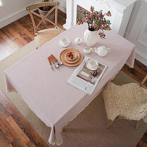 Tischdecke rosa 150x180cm Tischdecke Leinen Tischdecke Rechteckig Baumwollleinen Tischdecke Quaste abwaschbar Tischdecke für Küchentischplatte Buffet Dekoration von YUCFS