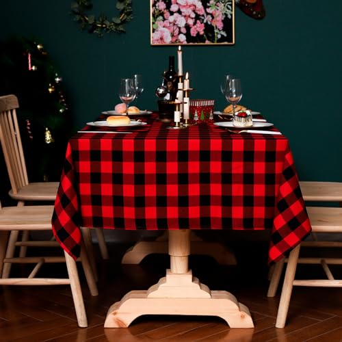 Tischdecke rot schwarz 135x300cm Rechteckige Tischdecke Wasserabweisende Polyester Karierte Tischdecke Längliche Esstischdecke für Zuhause Restaurant Party Buffet Picknick von YUCFS