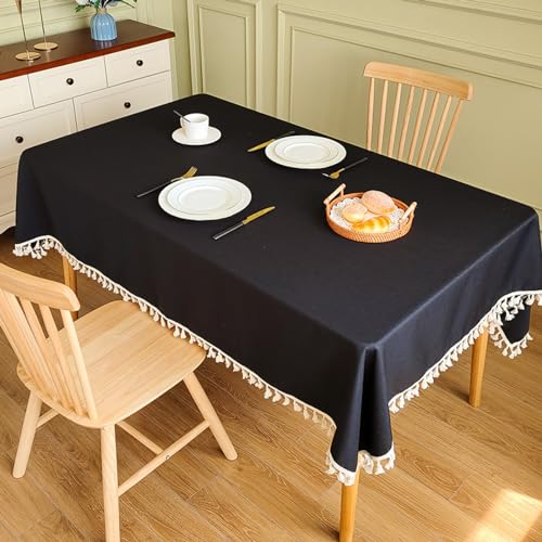 Tischdecke schwarz 100x100cm Wasserabweisende Tischdecke Tischtuch, Rechteckige Tischdecke aus Kunstleinen, Abwaschbare Tischdecke für Küchen-Esstisch und Stuhlbuffet-Dekoration von YUCFS