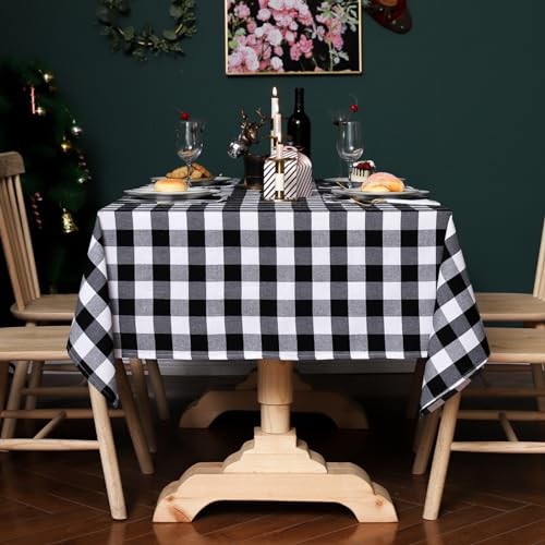 Tischdecke schwarz und weiß 135x220cm Rechteckige Tischdecke Wasserabweisende Polyester Karierte Tischdecke Längliche Esstischdecke für Zuhause Restaurant Party Buffet Picknick von YUCFS