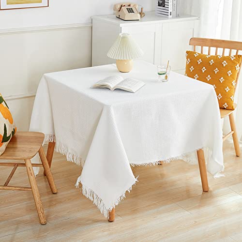 Tischdecken Rechteckig Weiß 90x180cm Tischdecke aus Kunstleinen, Abwaschbare Tischdecke für Küchentisch und Buffet, Abwaschbarer Tischschutz von YUCFS