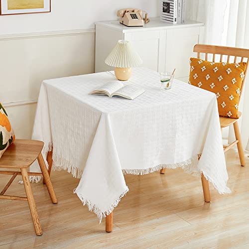 Tischdecken Rechteckig weiß 90x90cm Rechteckige Kunstleinen Tischdecke, abwaschbare Küchentischdecke und Buffet Tischdecke, abwaschbarer Tischschutz von YUCFS