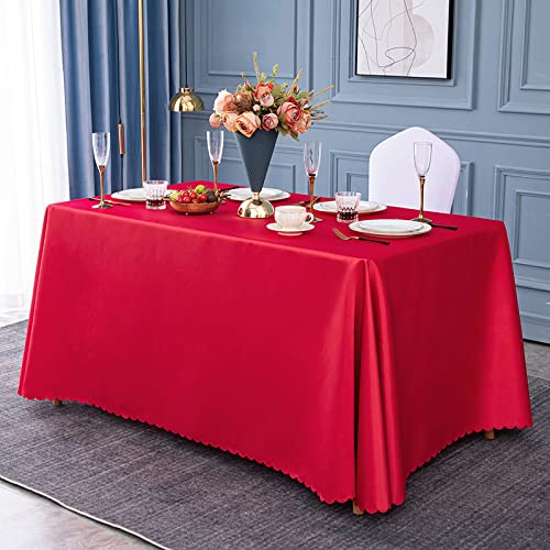 YUCFS Rechteckige Tischdecke rot 150x210cm 100% Polyester Tischdecke mit quadratischer Tischdecke für Esstisch drinnen und draußen von YUCFS