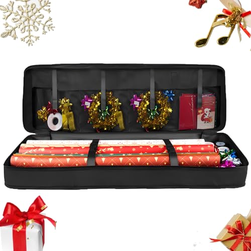 Geschenkpapier Aufbewahrung，Wasserdicht Oxford Geschenkpapier Organizer，100x35x15cm Aufgerüstet PU Beschichtet Aufbewahrung Geschenkpapierrollen mit Fächern von YUCHKEJ