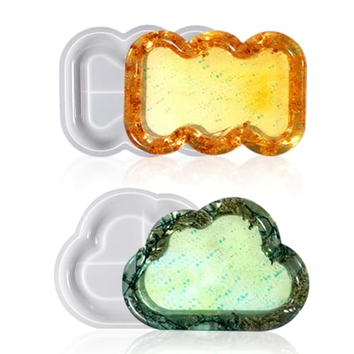 Silikonform Tablett, 2 Stile Silikonform Epoxidharz Untersetzer Silikon Gießform Teller Bubble Tray Formen Wolken für DIY Basteleien Resin Kerzenhalter Beton Harz Schmucktablett von YUDAWN