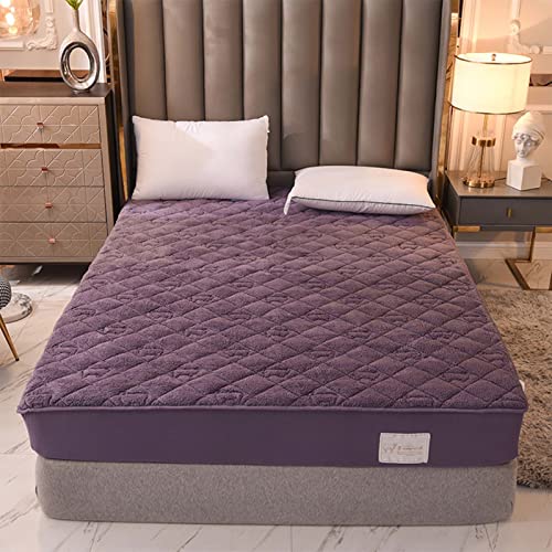 YUDEYU Gesteppt Tagesdecke Dicker Warmer Samtstoff Spannbettlaken Dreischichtiger Strukturprozess Matratzenschoner Topper Spannbetttücher Bettlaken (Farbe : Violett, Größe : 140x200 cm/hoch 16-25 von YUDEYU