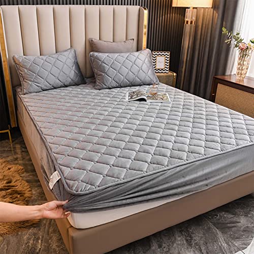 YUDEYU Gesteppte Spannbettlaken Weicher Kristall-Samtstoff Matratzenschoner Doppeltes Einzelbett bettspanntuch Topper-Overlays Spannbetttücher(Gray,100x190cm/High 10-30cm) von YUDEYU