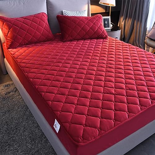 YUDEYU Gesteppte Spannbettlaken Weicher Kristall-Samtstoff Matratzenschoner Doppeltes Einzelbett bettspanntuch Topper-Overlays Spannbetttücher(Red,160x200cm/High 10-30cm) von YUDEYU