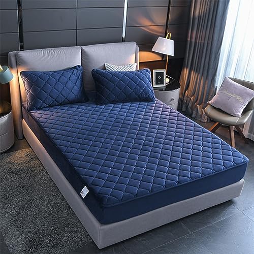 YUDEYU Gesteppte Spannbettlaken Weicher Kristall-Samtstoff Matratzenschoner Doppeltes Einzelbett bettspanntuch Topper-Overlays Spannbetttücher (Farbe : Blau, Größe : 120x200cm/High 10-30cm) von YUDEYU