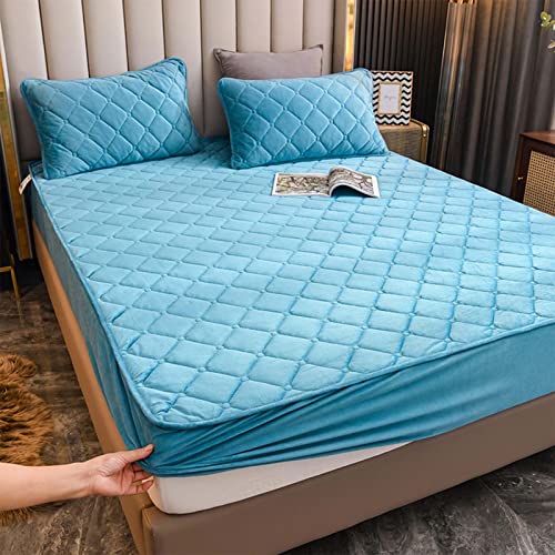 YUDEYU Gesteppte Spannbettlaken Weicher Kristall-Samtstoff Matratzenschoner Doppeltes Einzelbett bettspanntuch Topper-Overlays Spannbetttücher(Lake Blue,120x190cm/High 10-30cm) von YUDEYU