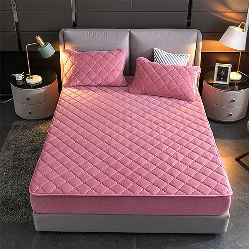 YUDEYU Gesteppte Spannbettlaken Weicher Kristall-Samtstoff Matratzenschoner Doppeltes Einzelbett bettspanntuch Topper-Overlays Spannbetttücher (Farbe : Bohnenrosa, Größe : 120x200cm/High 10-30cm) von YUDEYU