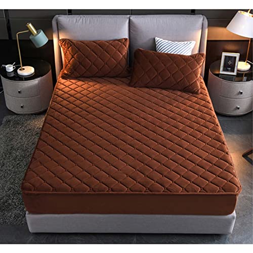 YUDEYU Gesteppte Spannbettlaken Weicher Kristall-Samtstoff Matratzenschoner Doppeltes Einzelbett bettspanntuch Topper-Overlays Spannbetttücher(Brown,100x200cm/High 10-30cm) von YUDEYU