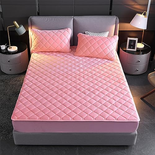 YUDEYU Gesteppte Spannbettlaken Weicher Kristall-Samtstoff Matratzenschoner Doppeltes Einzelbett bettspanntuch Topper-Overlays Spannbetttücher(Pink,100x200cm/High 10-30cm) von YUDEYU