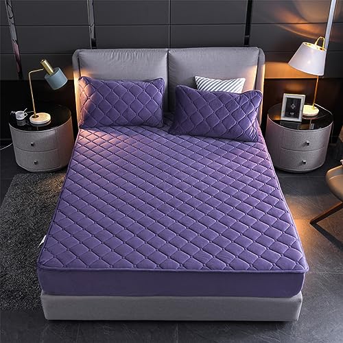 YUDEYU Gesteppte Spannbettlaken Weicher Kristall-Samtstoff Matratzenschoner Doppeltes Einzelbett bettspanntuch Topper-Overlays Spannbetttücher(Purple,120x200cm/High 10-30cm) von YUDEYU