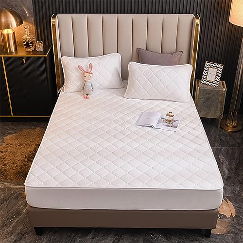 YUDEYU Gesteppte Spannbettlaken Weicher Kristall-Samtstoff Matratzenschoner Doppeltes Einzelbett bettspanntuch Topper-Overlays Spannbetttücher(White,80x190cm/High 10-30cm) von YUDEYU