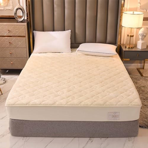 YUDEYU Spannbettlaken Gesteppte Schicht Verdickung Matratzenschoner Langer Samtstoff Bettlaken Matratzenauflagen für Doppel Einzel(Beige,200x220cm/High 26-35cm) von YUDEYU