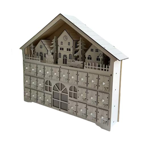 YUEHUINIAO LED beleuchteter Holz Adventskalender mit 24 Schubladen Holz Deko von YUEHUINIAO