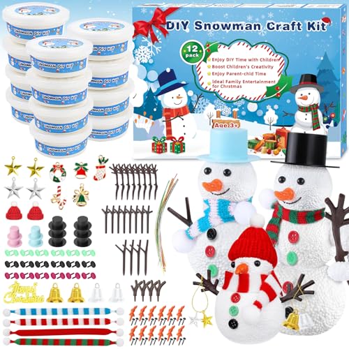 12 Pack Weihnachten Handwerk für Kind, Handwerk Set Weihnachten Modelliermasse Lufttrocknung,DIY Schneemann Kit Schneemann Modelliermasse Magie für Weihnachten Favors Geschenke für Jungen und Mädchen. von YUEJIDZ