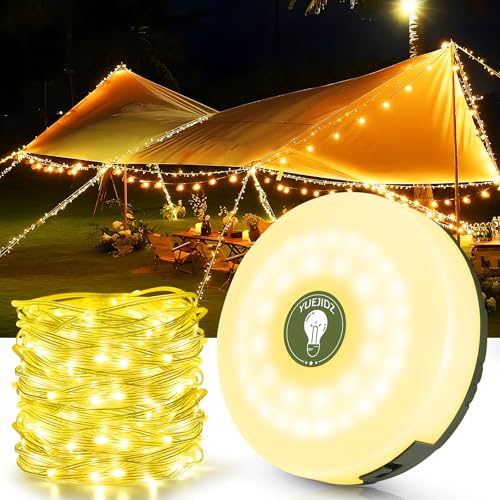 YUEJIDZ Camping Lichterkette Aufrollbar mit 8 Beleuchtungsmodi, 10M LED Ausziehbare Lichterkette Camping,Langlebig Wasserdicht USB Aufladung Campinglampe Taschenlampe für Zelt Camping Hof Dekoration von YUEJIDZ