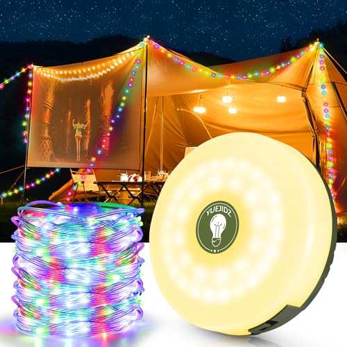 YUEJIDZ Camping Lichterkette Aufrollbar mit 8 Beleuchtungsmodi,10M LED Ausziehbare Lichterkette Camping,Langlebig Wasserdicht USB Aufladung Campinglampe Taschenlampe für Zelt Camping Hof Dekoration von YUEJIDZ