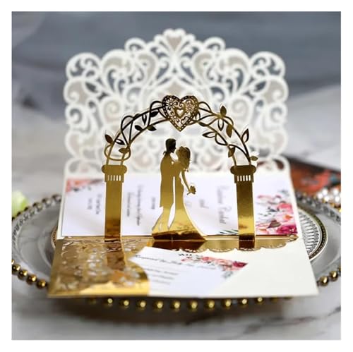 Hochzeitseinladung, Wedding Invitation,10Pcs White Gold Pearl Paper European Wedding Bridal Shower Decor Gift Greeting Card Kits For Wedding Engagement(Gold) von YUEKOPOU