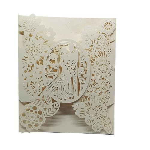 Hochzeitseinladung, Wedding Invitation,50pcs Bride Groom Flowers Pocket Invitation Greeting Card Wedding Mariage Party Supplies Decorations For Wedding Engagement(Beige Cover,12x14.5cm) von YUEKOPOU