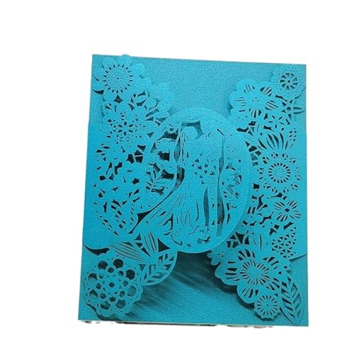 Hochzeitseinladung, Wedding Invitation,50pcs Bride Groom Flowers Pocket Invitation Greeting Card Wedding Mariage Party Supplies Decorations For Wedding Engagement(Blue Cover,11.5x17.5cm) von YUEKOPOU