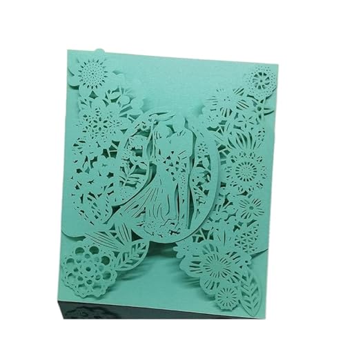 Hochzeitseinladung, Wedding Invitation,50pcs Bride Groom Flowers Pocket Invitation Greeting Card Wedding Mariage Party Supplies Decorations For Wedding Engagement(Cyan Cover,12x18cm) von YUEKOPOU