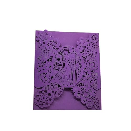 Hochzeitseinladung, Wedding Invitation,50pcs Bride Groom Flowers Pocket Invitation Greeting Card Wedding Mariage Party Supplies Decorations For Wedding Engagement(Purple Cover,12x18cm) von YUEKOPOU