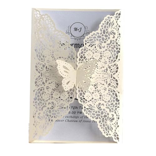 Hochzeitseinladung, Wedding Invitation,50pcs Butterfly Hollow Covers Customized Birthday Engagement Wedding Decoration Party Supplies For Wedding Engagement(Ivory) von YUEKOPOU