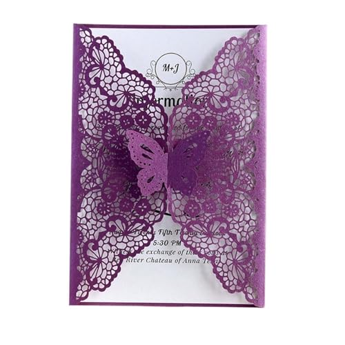 Hochzeitseinladung, Wedding Invitation,50pcs Butterfly Hollow Covers Customized Birthday Engagement Wedding Decoration Party Supplies For Wedding Engagement(Purple) von YUEKOPOU